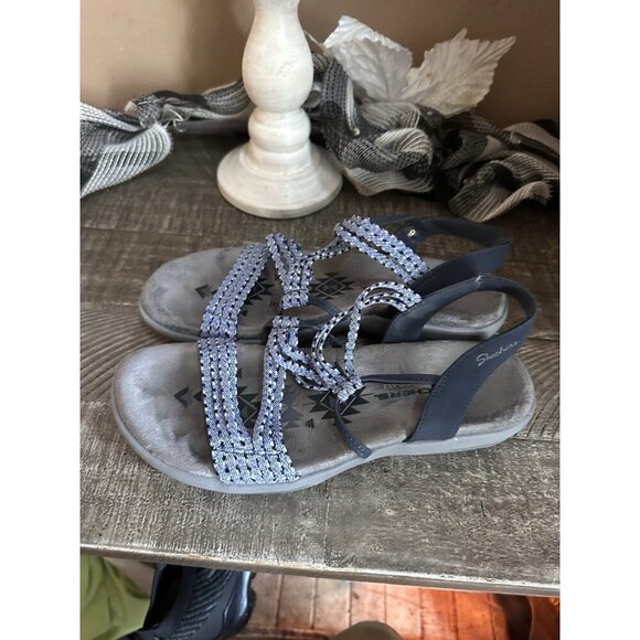 Skechers Reggae Sandals Women Vegan Blue Stretch Comfort Strappy Shoes Size 9 - Picture 2 of 4